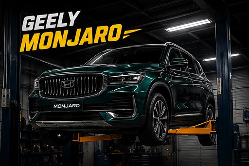 Geely Monjaro на подъемнике